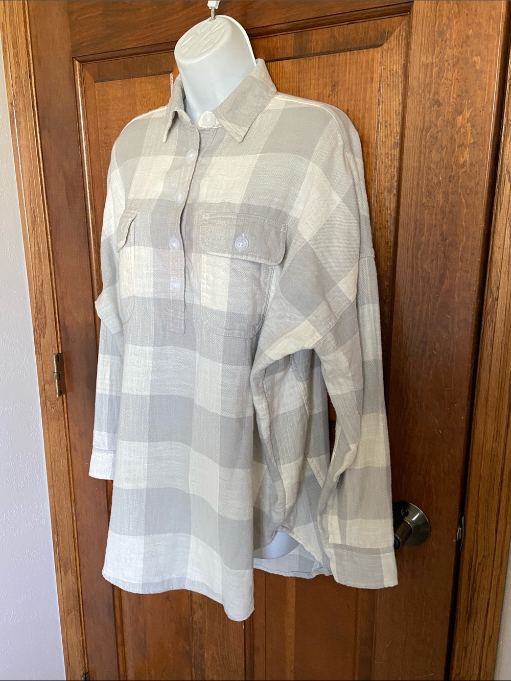 American Eagle relaxed fit pullover half button tunic style plaid flannel XS - Picture 3 of 10